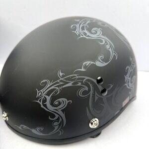 VCAN V58 Half Motorcycle Helmet Medium Black Scramble Line DOT Sun Visor